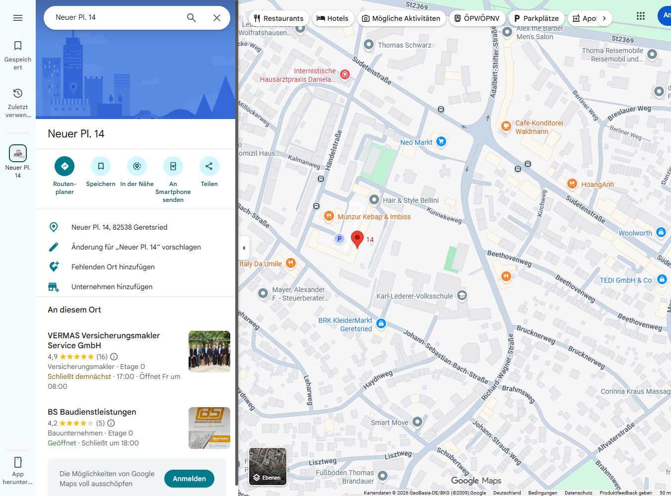 Google Maps: Standort Geretsried