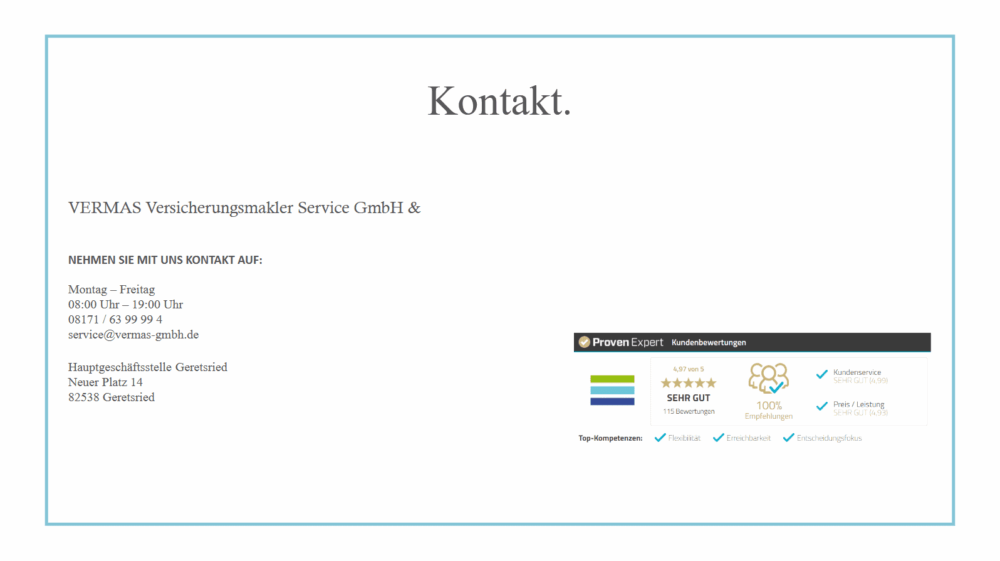 Vermögens-Konzept, Seite 9: Kontakt und abgebildete Kundenbewertungen