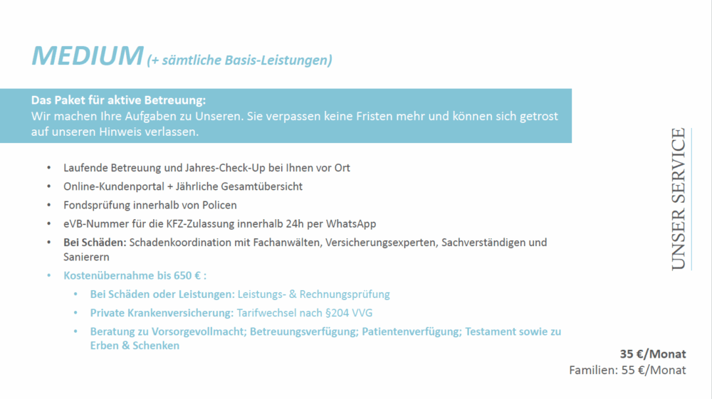 Imagebroschüre, Seite 17: Servicepaket Medium – Leistungen und Preise