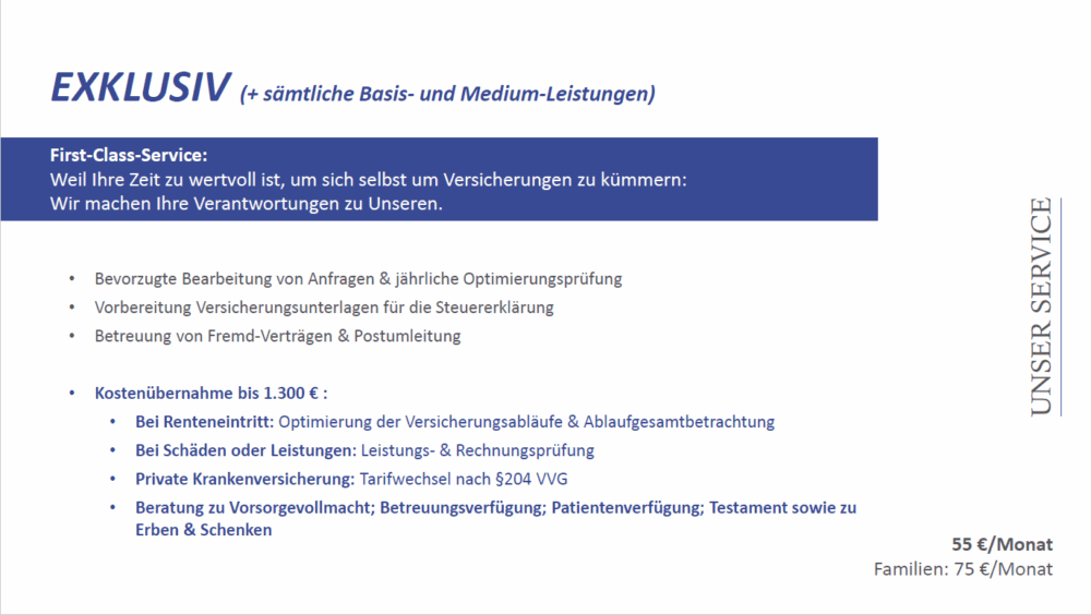 Imagebroschüre, Seite 19: Servicepaket Exklusiv – Leistungen und Preise