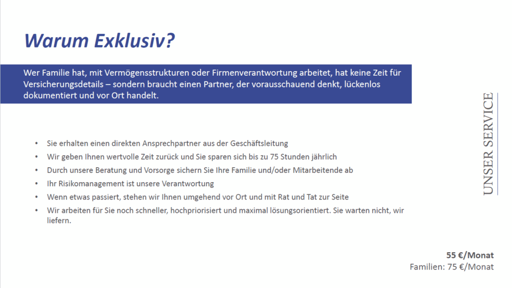 Imagebroschüre, Seite 20: Servicepaket Exklusiv – Vorteile