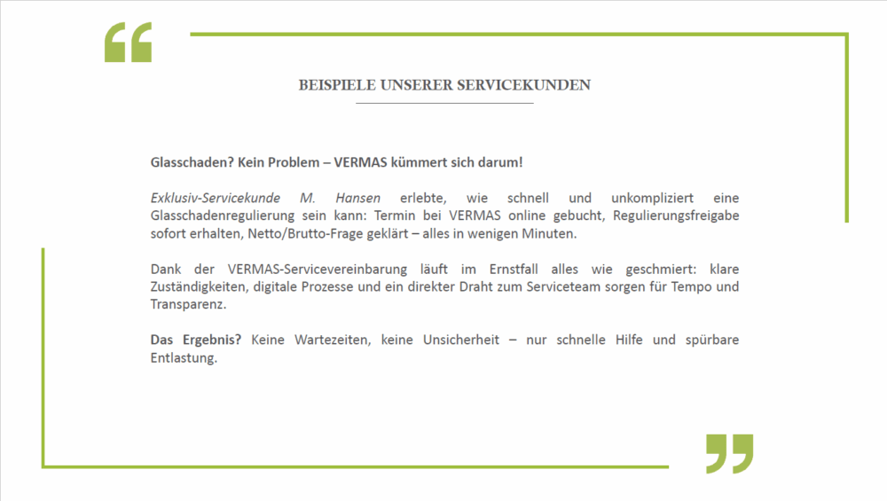 Imagebroschüre, Seite 22: Servicebeispiel: Glasschaden