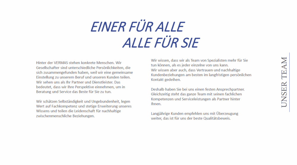 Imagebroschüre, Seite 26: Das VERMAS-Team und persönliche Ansprechpartner