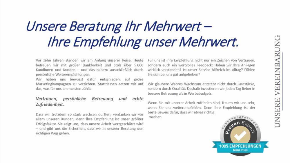 Imagebroschüre, Seite 30: Persönliche Empfehlungen und Kundenbeziehungen