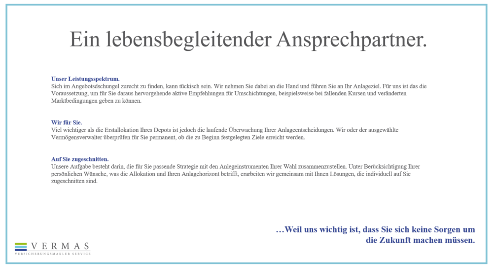 Vermögensmanagement, Seite 2: Beratung und laufende Überprüfung