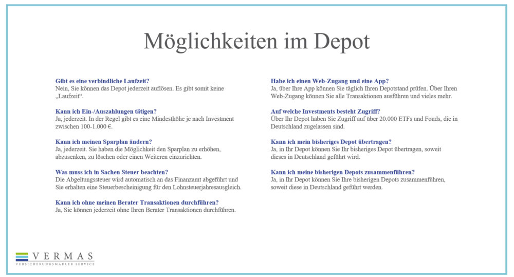 Vermögensmanagement, Seite 5: Möglichkeiten und Funktionen eines Depots