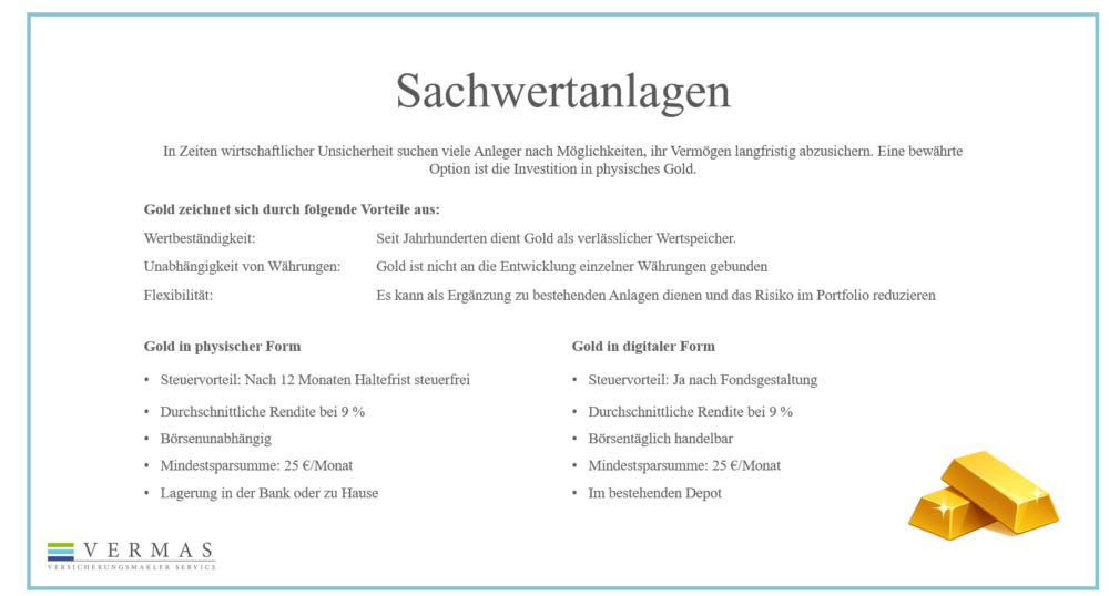 Vermögensmanagement, Seite 14: Gold als Sachwertanlage